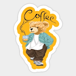 CUTE BEAR DRIKING COFFEE Sticker